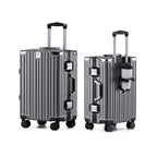 26 Inch Checked Zipperless Luggage with Cup Holder (Gray (PC+Aluminum) / Checked in 26inch)