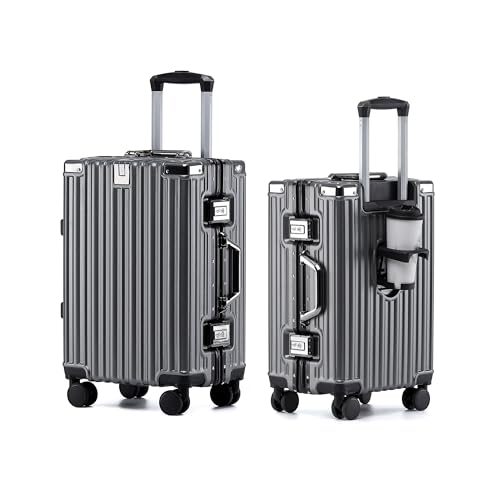 26 Inch Checked Zipperless Luggage with Cup Holder (Gray (PC+Aluminum) / Checked in 26inch)