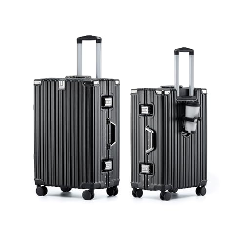 26 Inch Checked Zipperless Luggage with Cup Holder (Black (PC+Aluminum) / Checked in 26inch)