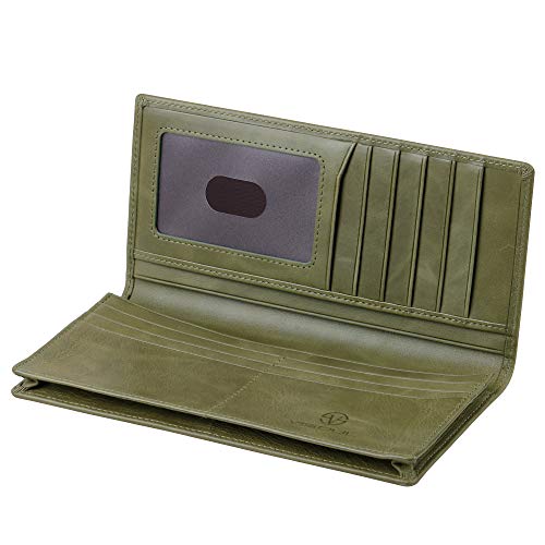 Leather Checkbook Cover Wallet for Men with RFID Blocking (Olive Green)