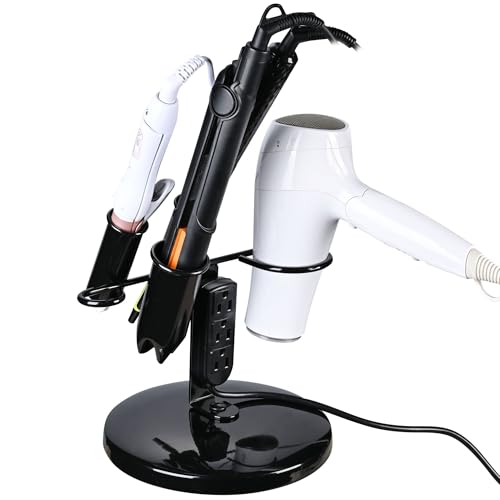 BYOOTIQUE 5 Hole Tabletop Blow Dryer Hair Iron Holder with 3 Outlets Pack 2 (10.2x8.7x9.6 Inch(Pack of 2))