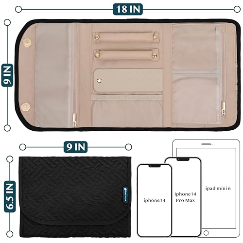 Travel Jewelry Case Organizer Roll Bag for Accessories Quilt Black (Quilt Black)
