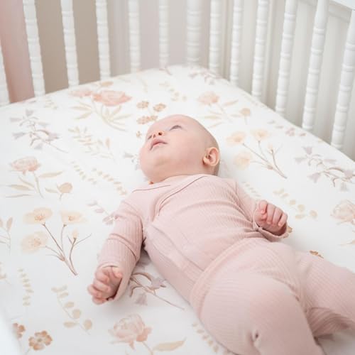 Violet Floral 100% Cotton Sateen Fitted Crib Sheet (Violet Floral)