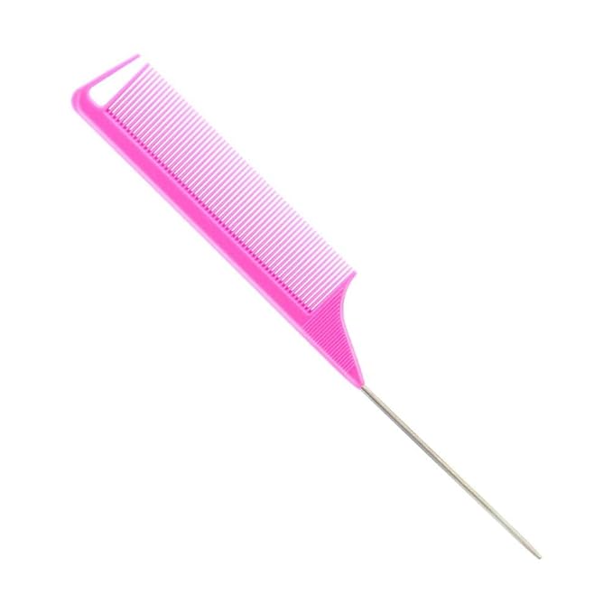 1Pc Pink Hair Tail Combs Pin Parting Comb, Carbon Fibre Metal-Pin Rat Tail Comb Hair Styling Tool For Salon Braiding, Styling Tools and Appliances