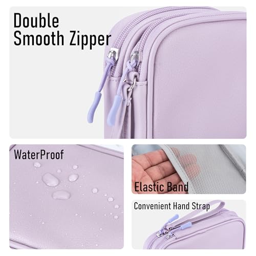 PU Leather Cable Organizer Double Layer Travel Pouch (Purple / M)