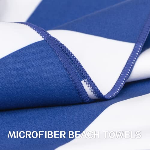 Microfiber Beach Towel Sand (K-dark Blue&khaki Stripes / Large(60x30"))
