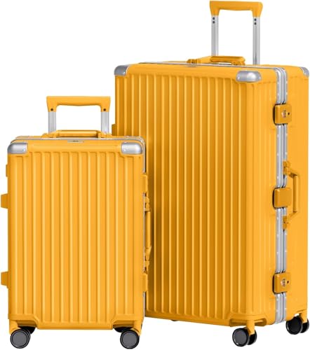 Luggage Sets 2 Piece Aluminum Frame Carry On and Checked Suitcase PC ABS Hard Shell TSA Lock No Zipper (Orange / 2 Set(upgraded Tsa Lock))