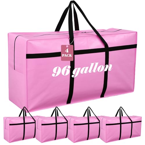 4 Pcs 96 Gallon Extra Large Moving Bags Heavy Duty Storage Bag (96 Gallon / Pink)