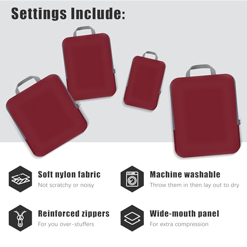 4 Set Compression Packing Cubes Travel (Burgundy)