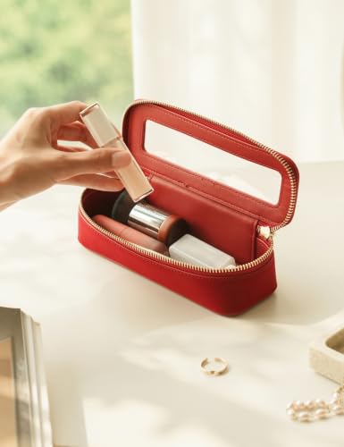 Clear Makeup Bag Travel Cosmetic Case Clear Toiletry Bag with Zipper Traveling Make Up Case Makeup Brush (Red / Minimalist)