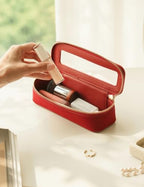 Clear Makeup Bag Travel Cosmetic Case Clear Toiletry Bag with Zipper Traveling Make Up Case Makeup Brush (Red / Minimalist)