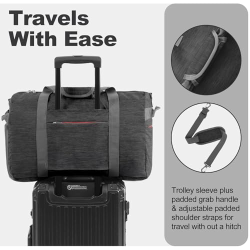 40L Foldable Duffle Bag for Travel Men & Women Carry On 22"x14"x9" Airline Approved (Panther Black / 40L)