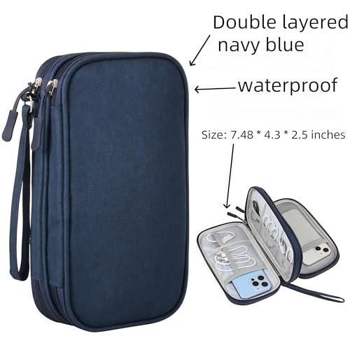 Electronic Organizer Travel Cable Accessories BagPouch Portable Waterproof Storage Bag Electronic Organizer Case for Cable (Dark Blue)