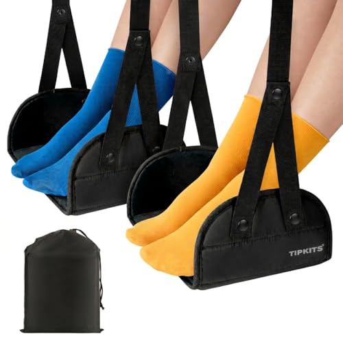 2 Pack Foot Hammock for Plane Travel (2 Pcs Black)