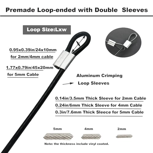 10 pcs 2mm Wire 12 inch Vinyl Coated Stainless Steel Cable with Loops Short Wire Rope Lanyard Lock Security Chain Link for Outdoor Gates (2mm(T) X 12 in(L) 10PCS / Black)