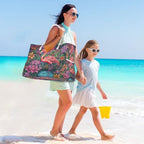 Large Beach Bags Totes Canvas Tote Shoulder Bag Soft Wave Water Resistant Bags for Gym Travel Daily Ocean (Flamingo Flowers)