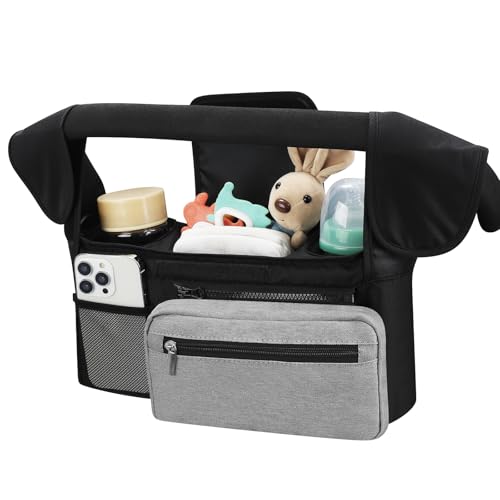 Universal Stroller Organizer with Insulated Cup Holder (Black, Grey Pocket / Classic Organizer)