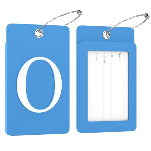 2 Pack Initial Luggage Tags for Suitcases Airplane Travel Essentials (Large O / Blue)