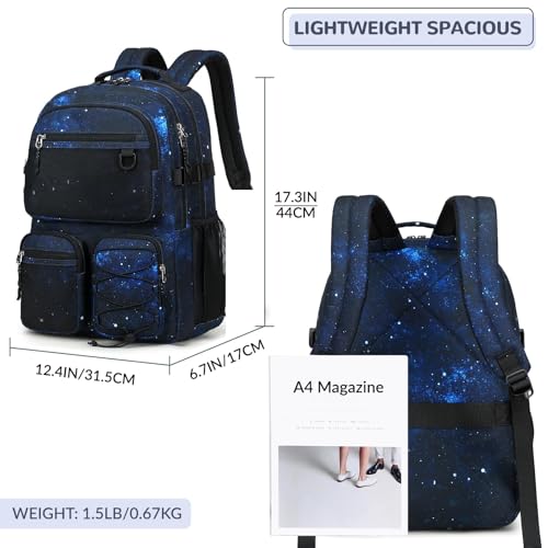 Multi Pocket Backpack for Travel College (Black Blue Galaxy)