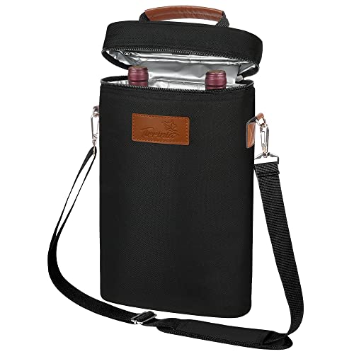 2 Bottle Insulated Wine Tote Carrier Bag (Black / 2 Bottle-without front pocket)