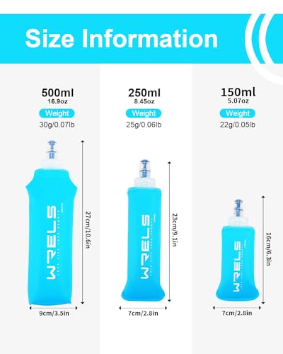 TPU Soft Flask Lightweight Portable Reusable Water Bottle (250ml/8.45oz-2 Pack-Light Blue)