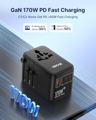 Universal Travel Adapter 170W GaN (170W Black)
