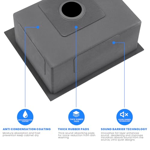 24 Inch Drop In Kitchen Sink (L 24"×W 18"×H 9" / Black)