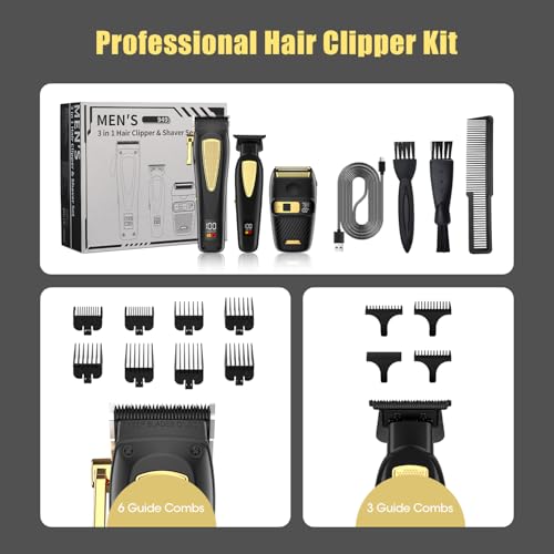 Hair Clippers for Men Cordless Hair Trimmer Electric Shavers for Men Set (Black-1)