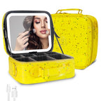 Travel Makeup Bag Cosmetic Bag with Lighted Mirror (Yellow / Medium)