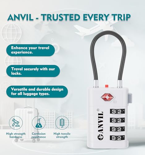 TSA Approved Luggage Locks with Search Alert Indicator (White)