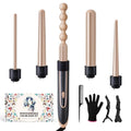 Curling Wand 5 in 1 Hair Curlers Iron Set with 5 Interchangeable Ceramic Tourmaline Barrel for Long Short Hair Styles Curling Irons Set Fast Heating Hair Cripmer for Women Gift (Champagne Gold)