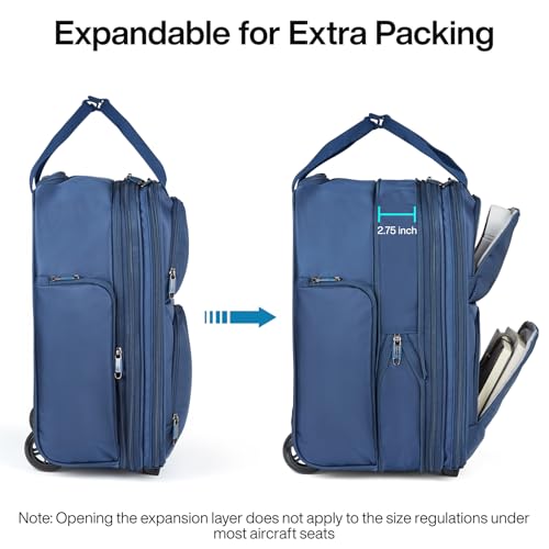 16 Inch Expandable Carry on Luggage with 2 Wheels Airline Approved (Blue / 16 Inch EXT)