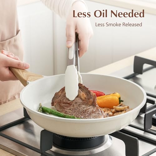 9.5Inch Nonstick Ceramic Frying Pan with Lid (White Ceramic / 9.5 Inch)