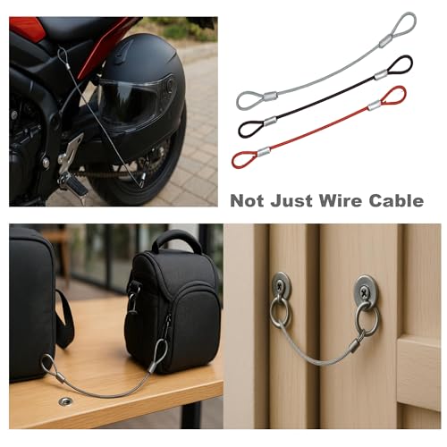 1/8"(3mm) Wire Diam Stainless Steel Cable Eyelets Loops Short Rope Lanyard Safety Tether Chain Lock with Vinyl Coated Cover, 15Pcs 8" Long Black (8 inches - 15 Pcs / Black-B)