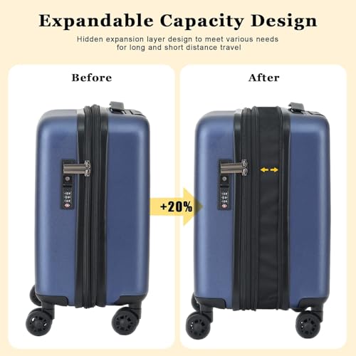 Expandable 16 Inch Underseat Carry On Luggage Airline Approved (Navy Blue / 16 Inch Underseat EXT)