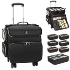 Rolling Makeup Train Case (Black-with 7 bags / XL)