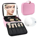 Travel Makeup Bag with LED Mirror and 10x magnifying glass with 3 Lighted Settings (Dark Pink / With LED Mirror and 10x Magnifying Glass)