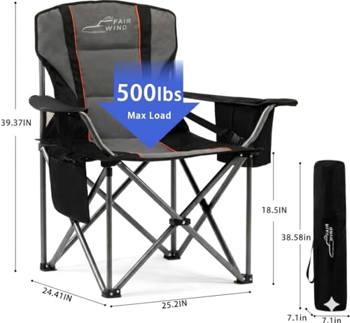 2 Pack Padded Oversized Camping Chair Heavy Duty for Adults (Twin Pack / Black)