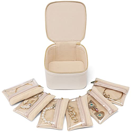 Jewelry Organizers and Storage with Clear 6 Velvet Bags (6PCS-White)