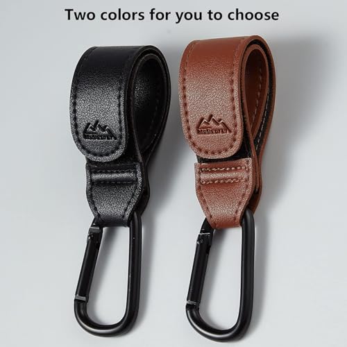 Baby Stroller Hooks Bag Hooks for Hanging Diaper Bags Multipurpose Hooks for Grocery Shopping Bags Premium Vegan Leather Pram Straps 2 Pcs (BLACK-3)