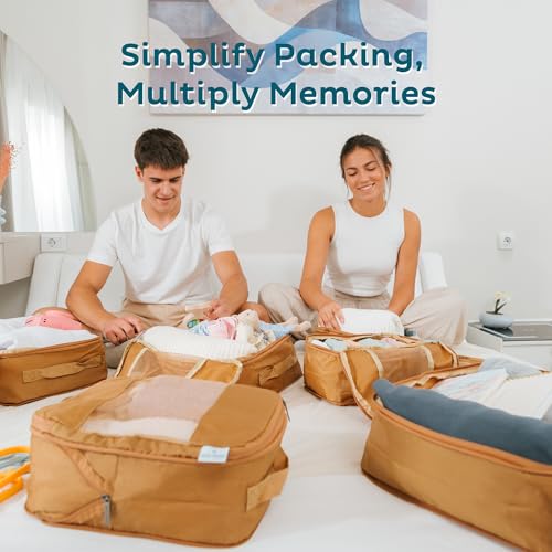 6 Pack Large Compression Packing Cubes for Travel (Cream / 6 Pack)
