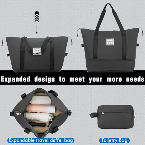 Luggage Set Expandable 2 Piece Suitcase Sets with Spinner Wheels (2-piece Set / Dark Gray(20/28+bags))