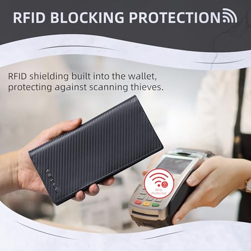 Leather Checkbook Cover Wallet for Men with RFID Blocking (Black+Black)