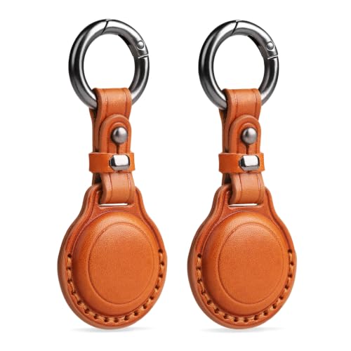 Genuine Leather Keychain Holder Case for Apple AirTag ((2 Pack)Brown)