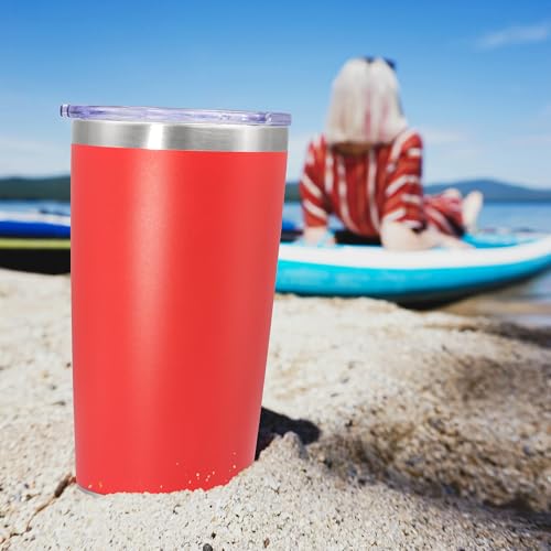 20oz Tumbler Insulated Coffee Tumblers with Lid Stainless Steel Red 8P (Red)