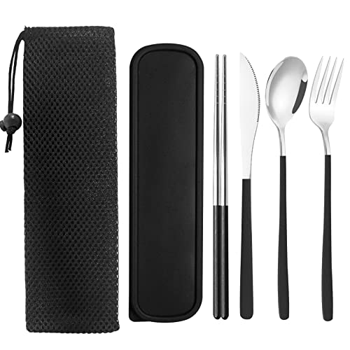Reusable Utensils with Case (black silvery)