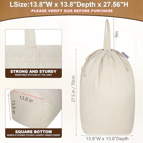 Heavy Duty Canvas Laundry Bags with Square Base 13.8"Wx13.8"Dx27.6"H (Beige 1-Pack | Square Base / 13.8"Wx13.8"Depthx27.6"H)