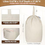 Canvas Laundry Bags with Handles & Square Base 13.8"Wx13.8"Dx27.6"H (Beige 2-Pack | Square Base / 13.8"Wx13.8"Depthx27.6"H)