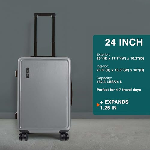 24 Inch Checked Luggage with Spinner Wheels (Medium 24-Inch Checked / Grey)
