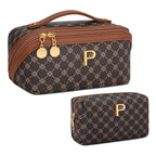 Initial Makeup Bag Personalized Gift for Women Teen Girls (Coffee / P)